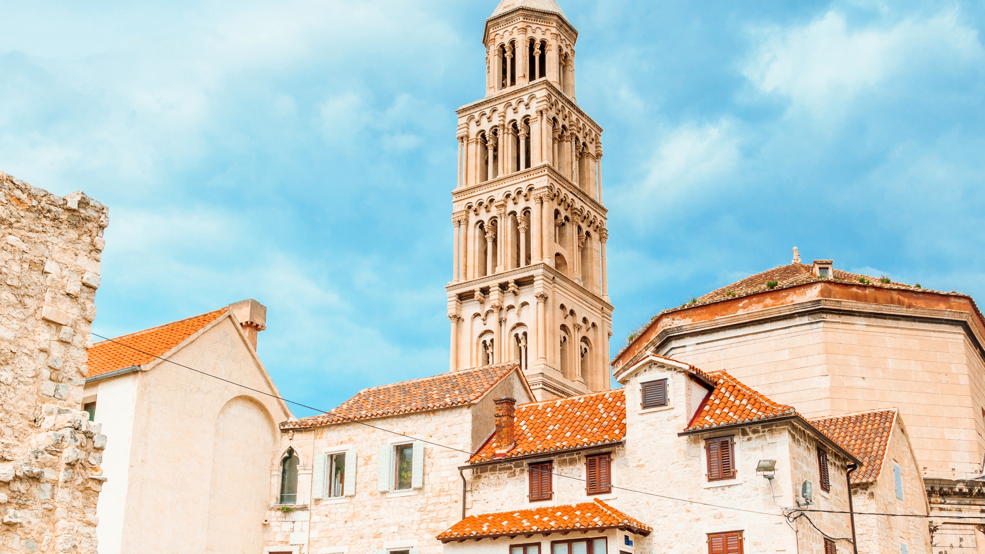 Saint Domnius cathedral bell tower and terracotta rooftops, Split, Croatia
